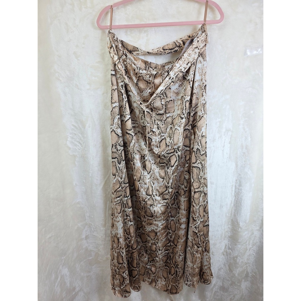 Canvas Apparel Snakeskin Print Midi Skirt Tan Brown‎ Satin Wrap Buckle Detail